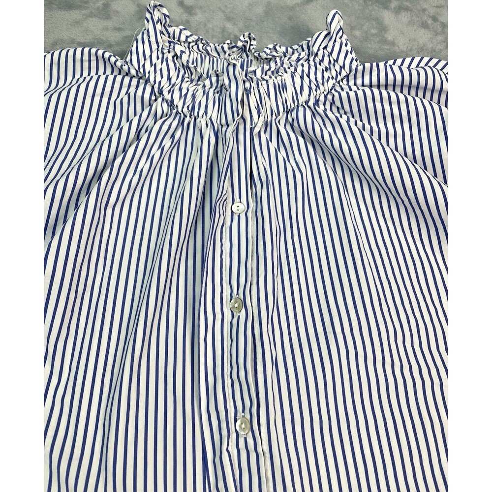 Pomander Place NWOT blue striped womens short sleeve blouse sz XL quiet luxury - Picture 5 of 8